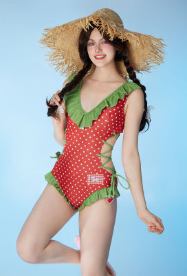 Officially Licensed Strawberry Shortcake × Micotaku Strawberry Print One Piece Swimsuit - Women S
