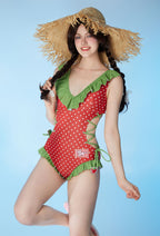 Officially Licensed Strawberry Shortcake × Micotaku Strawberry Print One Piece Swimsuit - Women S