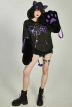 Micotaku Gothic Rivet Design Paw Hoodie Vintage Outfits Daily Wear - S/M