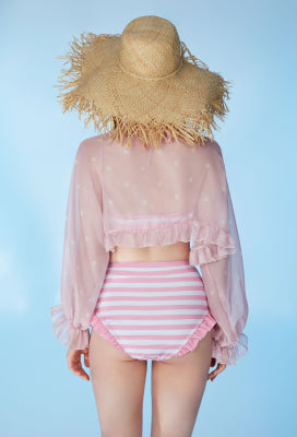 Officially Licensed Micotaku × Strawberry Shortcake Pink Striped Swimsuit - Women L