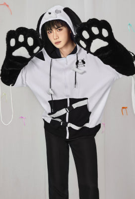 Micotaku Dog Paw Hoodie Black And White Dog Paw Design Outfit - L/XL