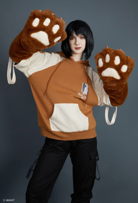 Official Licensed Attack on Titan Furry Paw Hoodie Wings of Freedom Hoodie Costume - L/XL