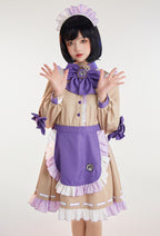 [Officially Licensed] Lilac Charm Kawaii Dark Skull Print Maid Cosplay Costume with Bowknot Apron - Women S