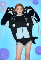 Micotaku Dizzy Shark-Kitten Black and Blue Paw Hoodie Daily Wear - S/M