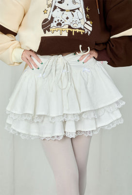 White Cotton Double Layered Skirt Lace Women Daily Wear - Women L