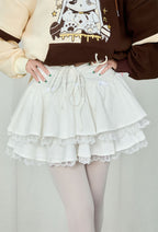 White Cotton Double Layered Skirt Lace Women Daily Wear - Women L