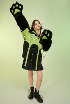 Micotaku Cyberpunk Kitten Strap Decorated Furry Cat Paw Hooded Jacket - L/XL