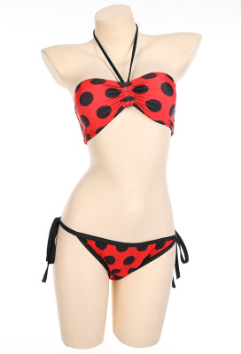 Officially Licensed Miraculous Ladybug Costume Bikini Set | Women's Red and Black Two-Piece Swimsuit - Women S