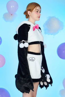 [Officially Licensed] Goodnight Pajamals x Micotaku Panda Yoyo Plush Paw Hoodie Skirt Set Daily Wear - Women M
