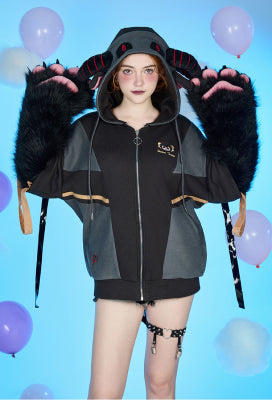 Micotaku Demon Sheep Hoodie Black Plush Paw Hoodie Daily Wear - S/M