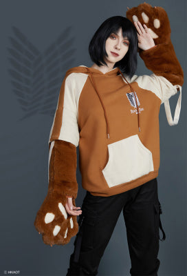 Official Licensed Attack on Titan Furry Paw Hoodie Wings of Freedom Hoodie Costume - S/M