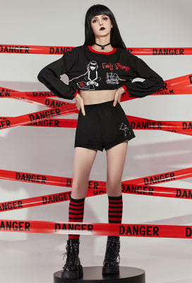 [Officially Licensed] Emily The Strange Micotaku Emily Strange Print Loungewear Set Women Comfy Long-Sleeve Homewear - Women S