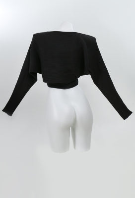 Micotaku Women Black Long Sleeve Crop Knit Cardigan with Chain - Women L