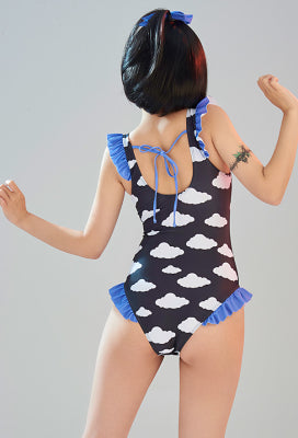 [Officially Licensed] Fluffy Cloud Women Dark Black Purple Cloud Cutout One Piece Swimsuit - Women XL