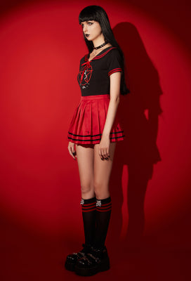 [Officially Licensed] Emily the Strange Halloween Costume Sailor Uniform with JK Pleated Skirt - Women XL