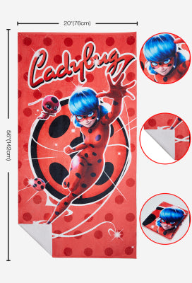 Officially Licensed Miraculous Ladybug Bath Towel | Super Soft Red and Black Polka Dot Towel with Tikki Print - One Size