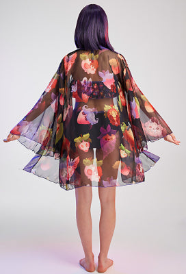 [Officially Licensed] Fresh Rose Women Dark Demon Black Halter Ruffles High Waisted Two Piece Swimsuit - Women L