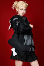 Micotaku French Bulldog Hoodie Black and Gray Furry Paw Hoodie Daily Wear - L/XL