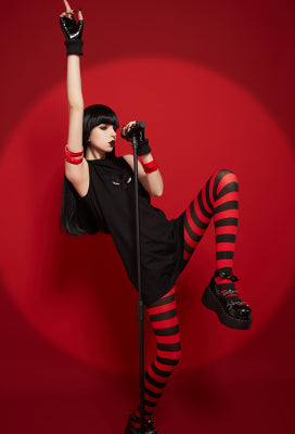 [Officially Licensed] Emily the Strange Emily Cosplay Costume Cat Print Dress for Halloween - Women S