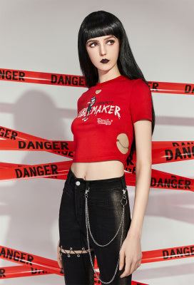 [Officially Licensed] Emily The Strange Micotaku World's Greatest Troublemaker Print T-Shirt Women Casual Red Daily Wear - Women M