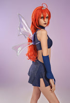 Officially Licensed Winx Club Dark Bloom Cosplay Halloween Fairy Costume | Dark Blue Tops and Skirt with Fairy Wings - Women L