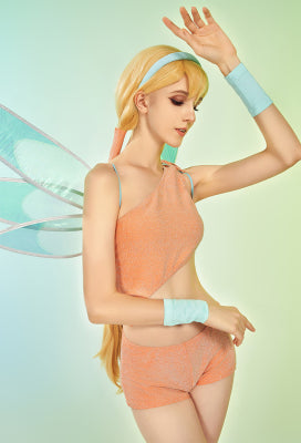 Officially Licensed Winx Club Stella Cosplay Halloween Fairy Costume | Orange Tops & Skirt with Fairy Wings - Women M
