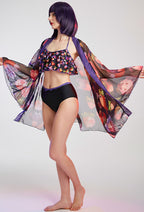 [Officially Licensed] Fresh Rose Women Dark Demon Black Halter Ruffles High Waisted Two Piece Swimsuit - Women XL