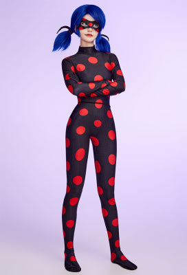 Officially Licensed Miraculous Ladybug Miss Fortune Cosplay Costume | Dark Ladybug Marinette Bodysuit for Halloween Costume - Women L