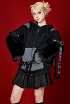 Micotaku French Bulldog Hoodie Black and Gray Furry Paw Hoodie Daily Wear - S/M