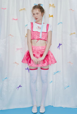 [Officially Licensed] Strawberry Shortcake × Micotaku Pink Corset Top and Skirt Set - Women L