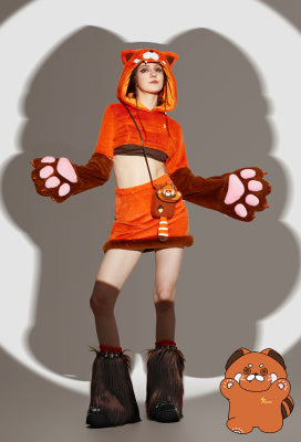 Micotaku Red Panda Paw Hoodie Skirt Set Daily Wear - Women L