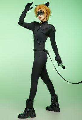 Officially Licensed Miraculous Cat Noir Cosplay Costume Polyester Jumpsuit for Halloween Costume - M