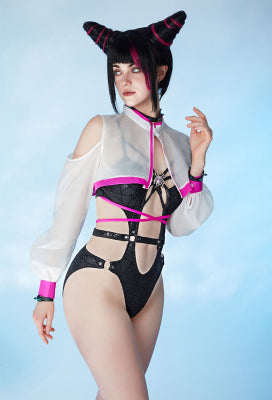 Officially Licensed Street Fighter 6 Juri Inspired One-Piece Swimsuit - Women M
