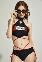 Officially Licensed Winx Club Bloom Costume Print Black Red Two-Piece Swimsuit - Women S