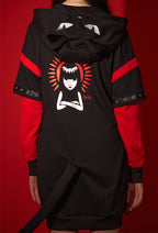 [Officially Licensed] Emily the Strange Black Red Long Sleeves Zipper Hooded Halloween Pajama Dress - Women XL