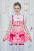 [Officially Licensed] Strawberry Shortcake × Micotaku Pink Corset Top and Skirt Set - Women S