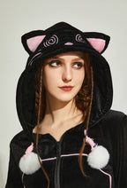 Micotaku Paw Hoodie Skirt Set Women Black Dizzy Cat Hoodie Daily Wear - Women M