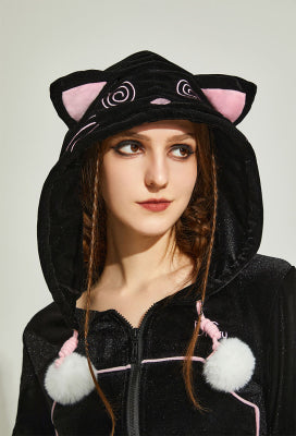 Micotaku Paw Hoodie Skirt Set Women Black Dizzy Cat Hoodie Daily Wear - Women M