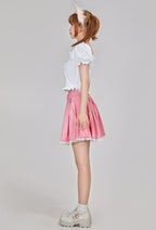 Micotaku Pink Leather Pleated Miniskirt - Women XL
