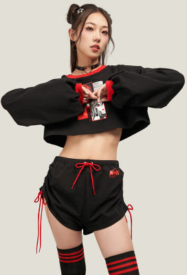 Officially Licensed Winx Club Bloom Costume Women’s Loungewear | Black Crop Top and Drawstring Shorts Duo - Women L