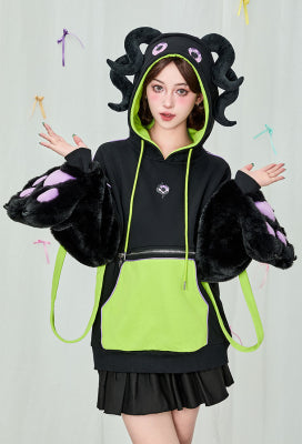 Micotaku Cthulhu Kitten Design Furry Paw Hoodie Octopus Foot Hooded Sweatshirt - S/M