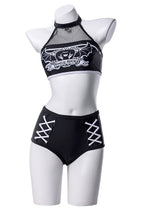 [Officially Licensed] Emily the Strange Emily's Whimsy Two-Piece Swimsuit Print Halter Top and High Waist Bottom - Women S