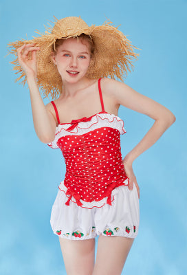 [Officially Licensed] Strawberry Shortcake × Micotaku Vintage Polka Dot One Piece Swimsuit - Women S