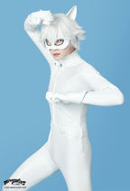 Officially Licensed Miraculous Cat Blanc Cosplay Costume | White Elastic Leather Jumpsuit for Halloween Costume - XL