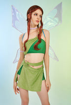 Officially Licensed Winx Club Layla Aisha Cosplay Halloween Fairy Costume | Green Tops & Skirt with Fairy Wings - Women M
