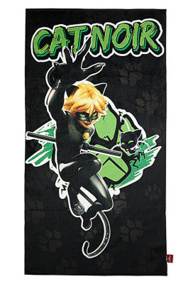 Official Licensed Miraculous Ladybug Cat Noir Towel Themed Black Bath Towel - One Size