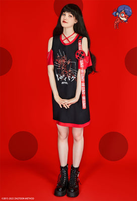 Officially Licensed Miraculous Ladybug Costume Dress | Women's Off-Shoulder Summer Dress with Short Sleeves - Women XL