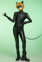 Officially Licensed Miraculous Cat Noir Cosplay Costume Elastic Leather Jumpsuit for Halloween Costume - XXS