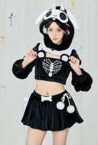 Micotaku Black and White Demon Dog Skull Plush Set - Women S