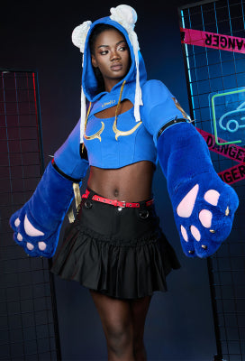 Officially Licensed Street Fighter 6 Chun-Li Furry Paw Hoodie - Women L